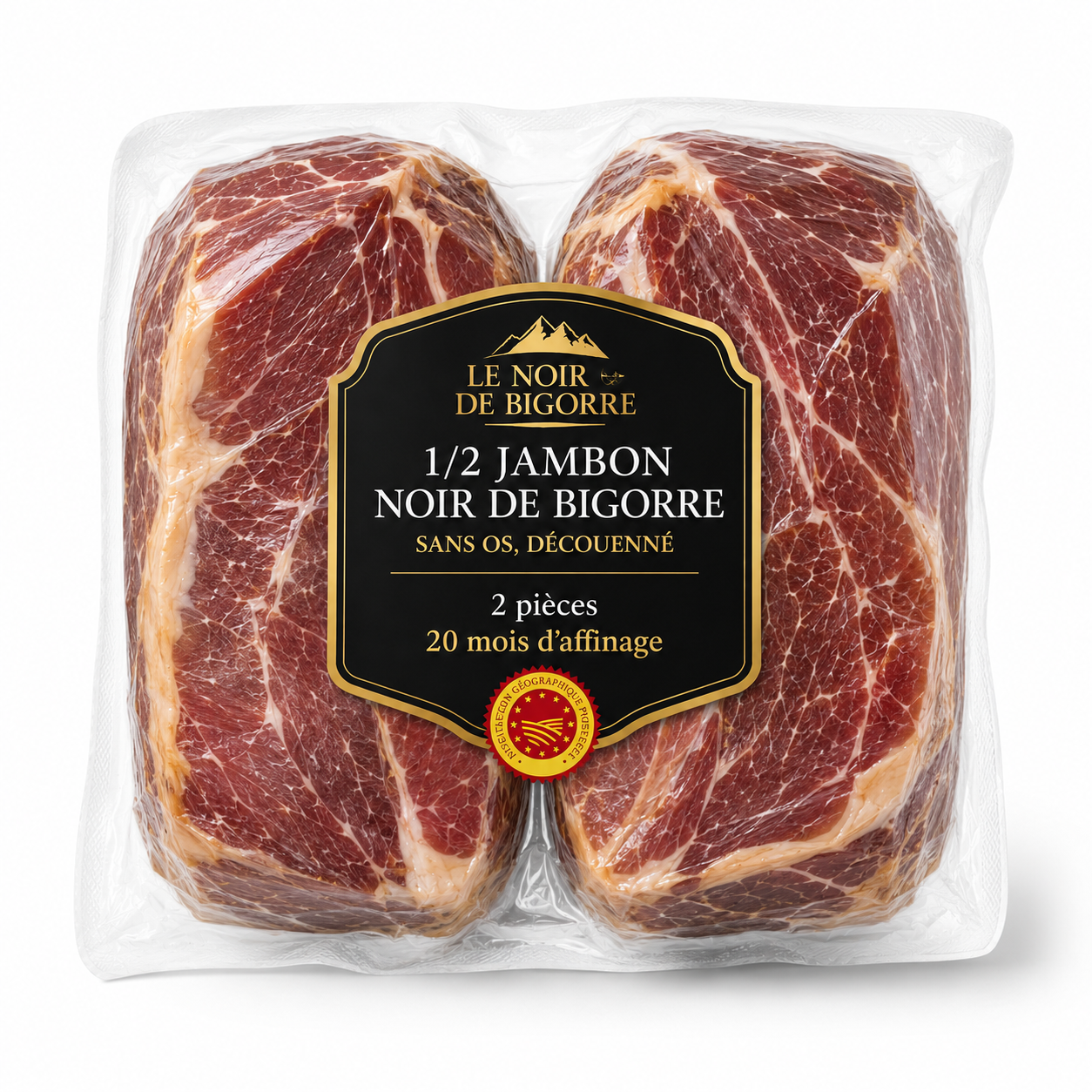 1/2 jambon noir de Bigorre sans os, découenné – 2 pièces – 20 mois d’affinage