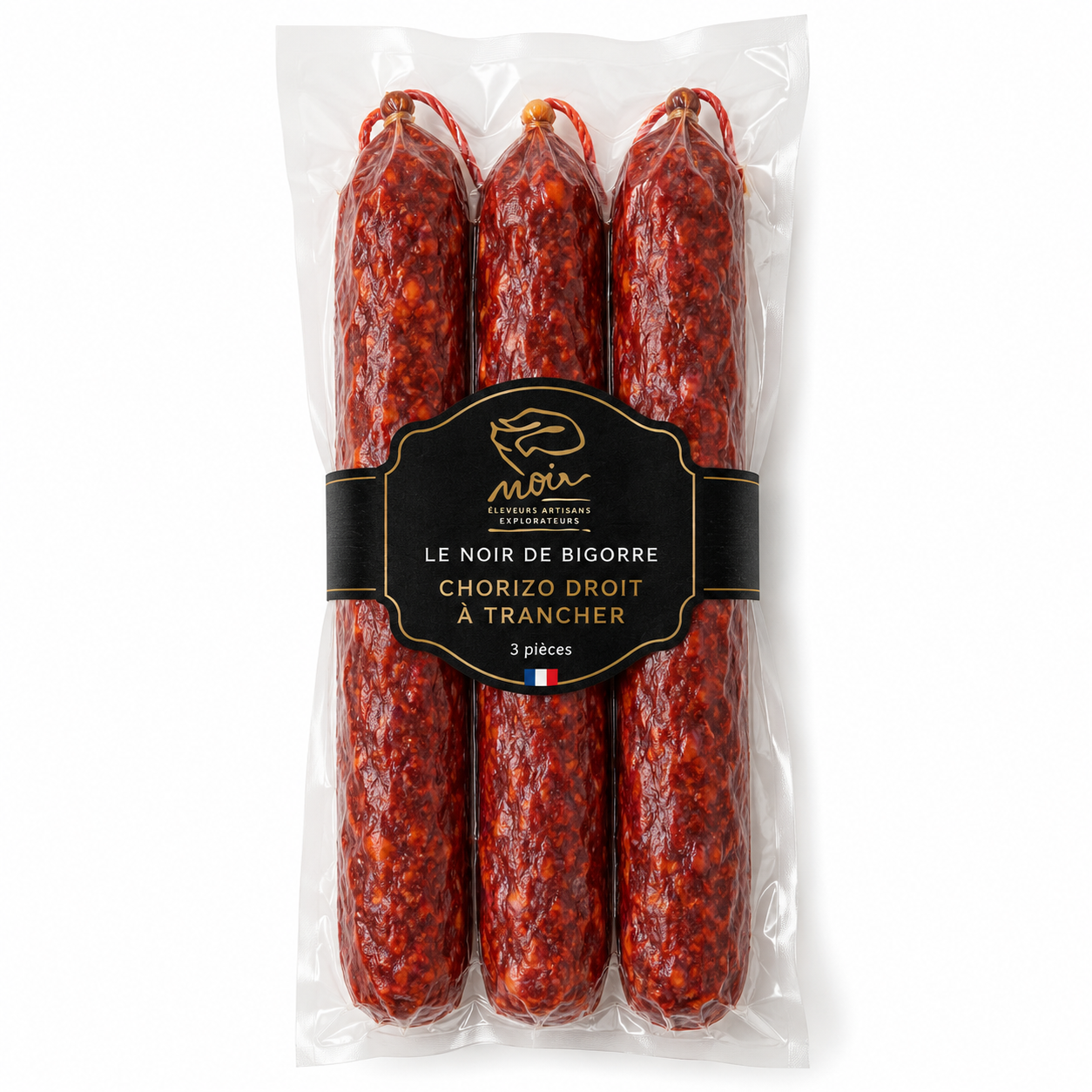 Chorizo droit à trancher de porc noir de Bigorre – 3 pièces - 1,2kg