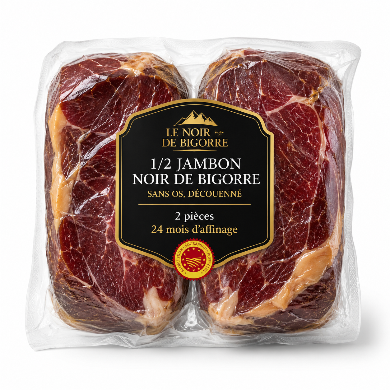 1/2 jambon noir de Bigorre sans os, découenné – 2 pièces – 24 mois d’affinage - 2kg
