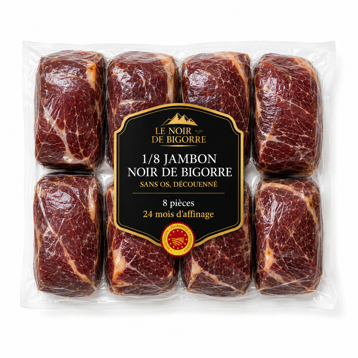 1/8 jambon noir de Bigorre sans os, découenné – 8 pièces – 24 mois d’affinage - 500g